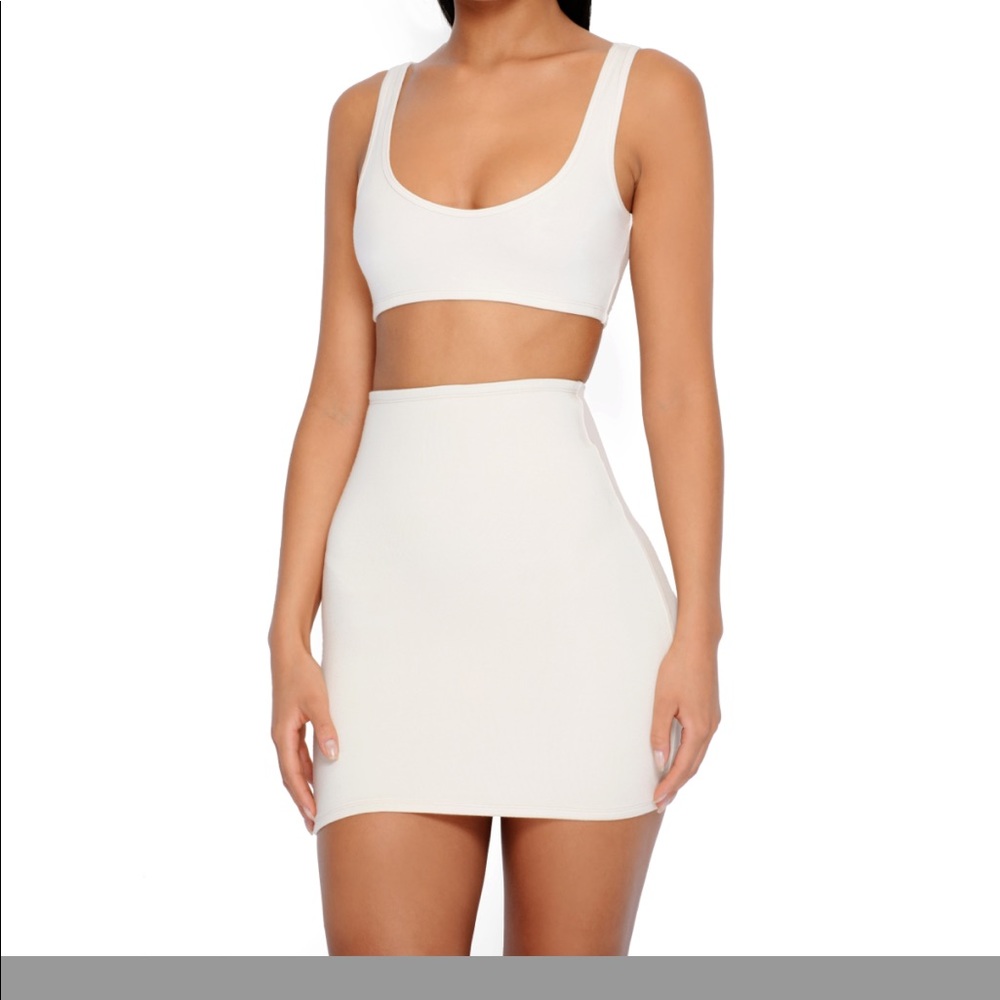 NWT OHPOLLY 2 Piece Set Cream Crop Top & Skirt - Picture 2 of 6